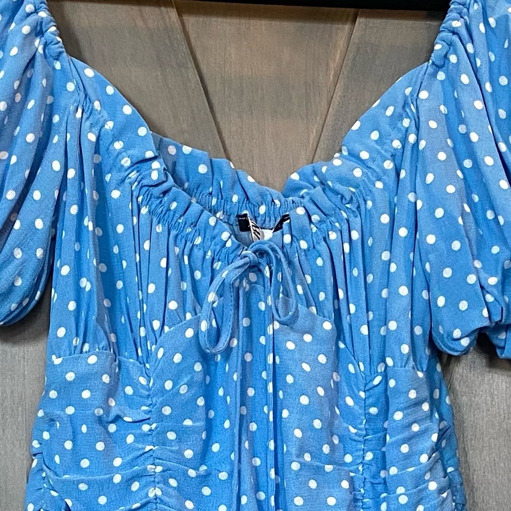 NEW! ZARA Mini Dress SS20 Draped Lined Polka Dot Sky Blue White Size Small - Picture 3 of 16